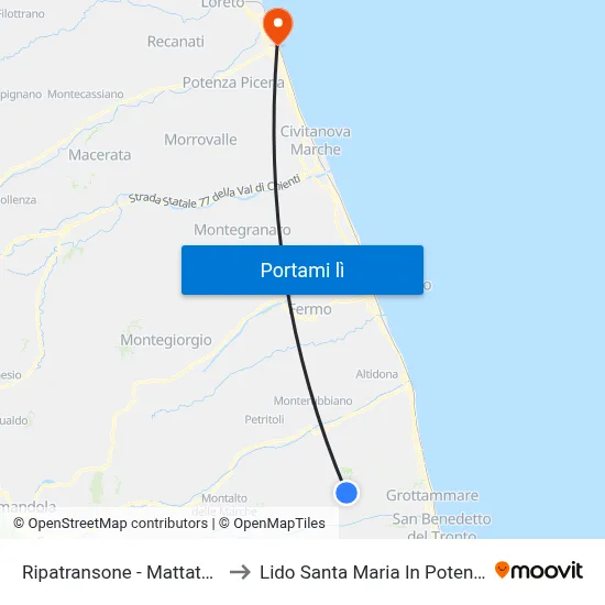 Ripatransone - Mattatoio to Lido Santa Maria In Potenza map