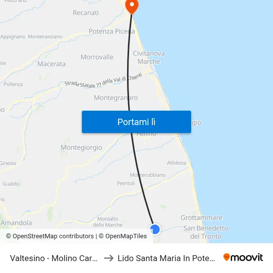 Valtesino - Molino Carosi to Lido Santa Maria In Potenza map