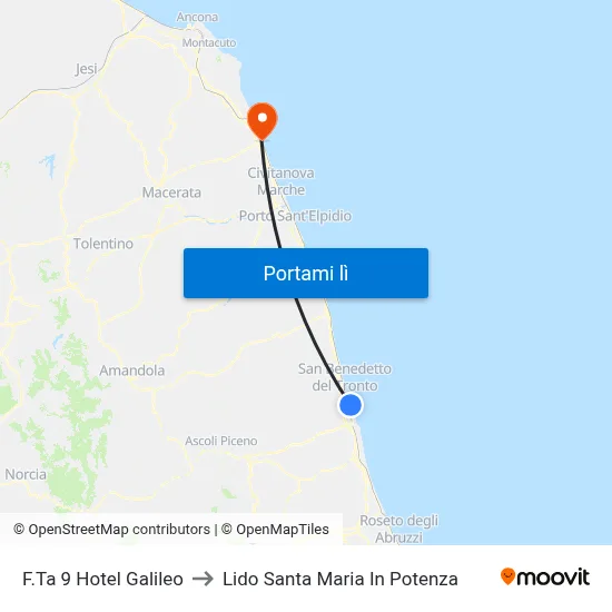 F.Ta 9 Hotel Galileo to Lido Santa Maria In Potenza map