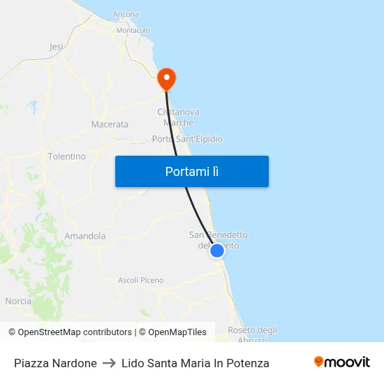 Piazza Nardone to Lido Santa Maria In Potenza map