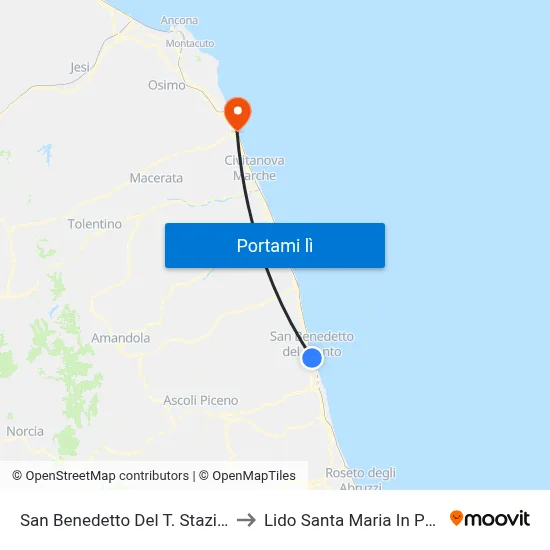 San Benedetto Del T. Stazione FS to Lido Santa Maria In Potenza map