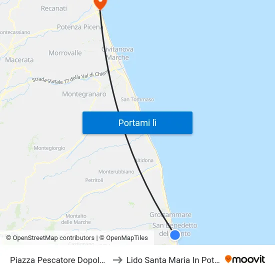 Piazza Pescatore Dopolavoro to Lido Santa Maria In Potenza map