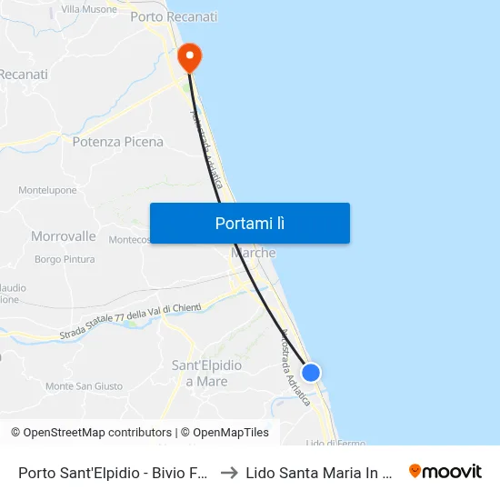 Porto Sant'Elpidio - Bivio Faleriense to Lido Santa Maria In Potenza map