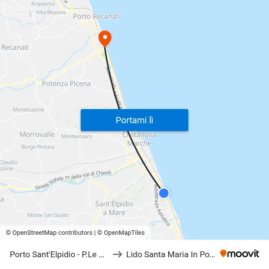 Porto Sant'Elpidio - P.Le Virgilio to Lido Santa Maria In Potenza map