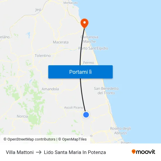 Villa Mattoni to Lido Santa Maria In Potenza map