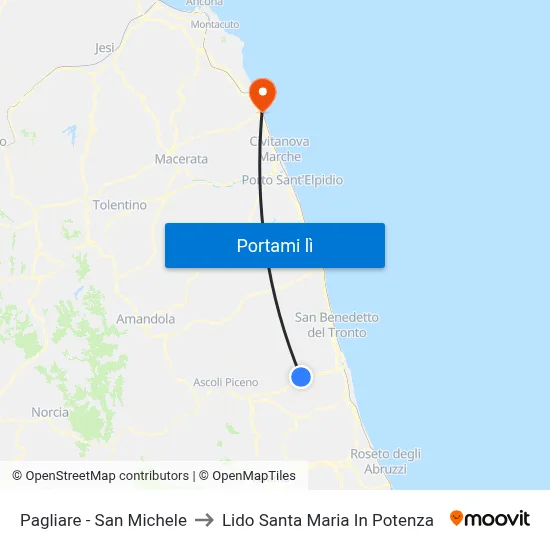 Pagliare - San Michele to Lido Santa Maria In Potenza map