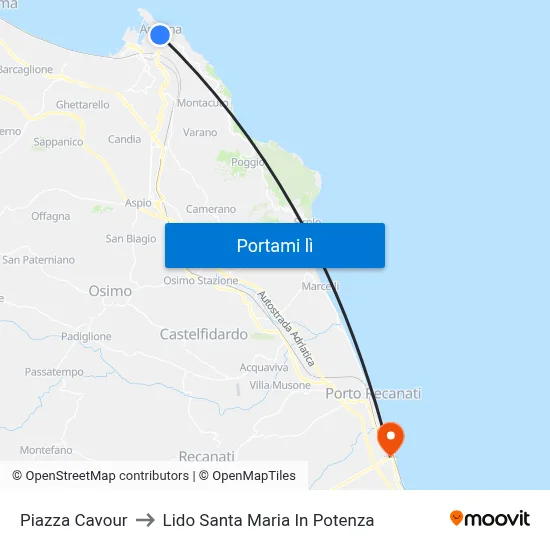 Piazza Cavour to Lido Santa Maria In Potenza map