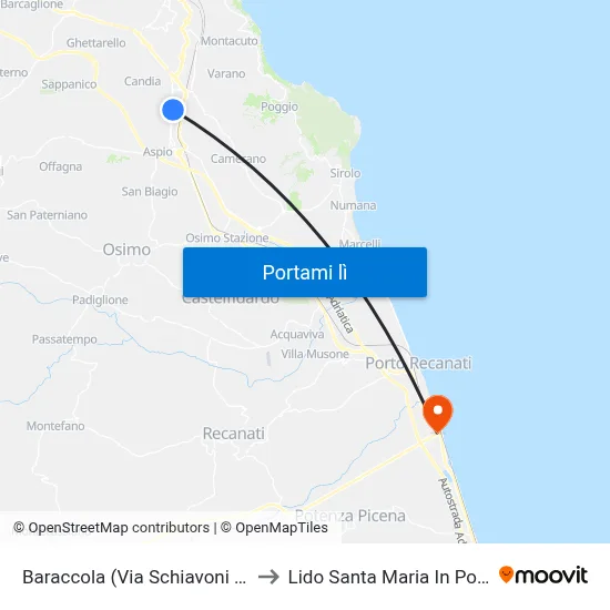 Baraccola (Via Schiavoni - Figc) to Lido Santa Maria In Potenza map