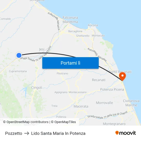 Pozzetto to Lido Santa Maria In Potenza map