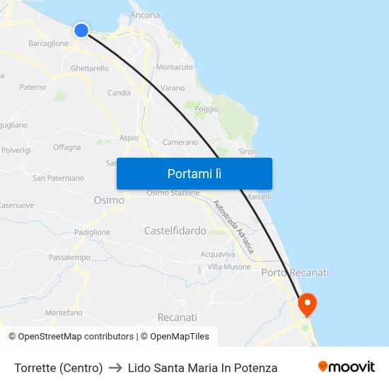 Torrette (Centro) to Lido Santa Maria In Potenza map