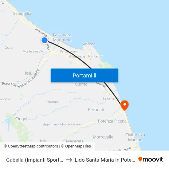 Gabella (Impianti Sportivi). to Lido Santa Maria In Potenza map