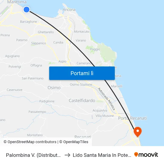 Palombina V. (Distributore) to Lido Santa Maria In Potenza map