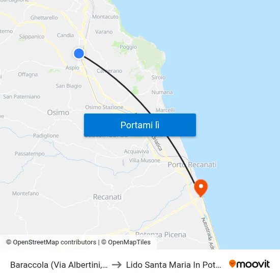 Baraccola (Via Albertini, 20) to Lido Santa Maria In Potenza map