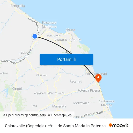 Chiaravalle (Ospedale) to Lido Santa Maria In Potenza map