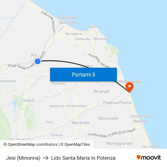 Jesi  (Minonna) to Lido Santa Maria In Potenza map