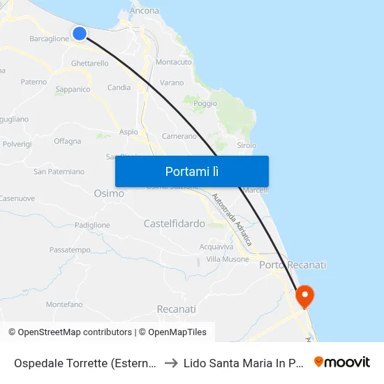 Ospedale Torrette (Esterno)Ss16 to Lido Santa Maria In Potenza map