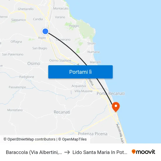Baraccola (Via Albertini, 16) to Lido Santa Maria In Potenza map