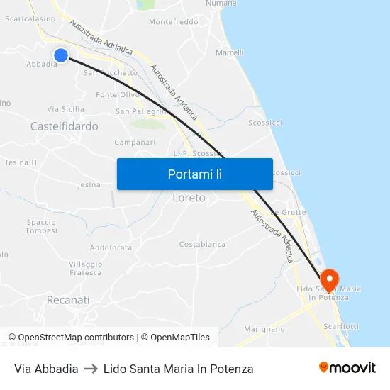 Via Abbadia to Lido Santa Maria In Potenza map