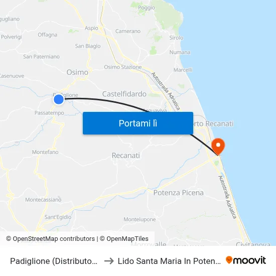 Padiglione (Distributore) to Lido Santa Maria In Potenza map