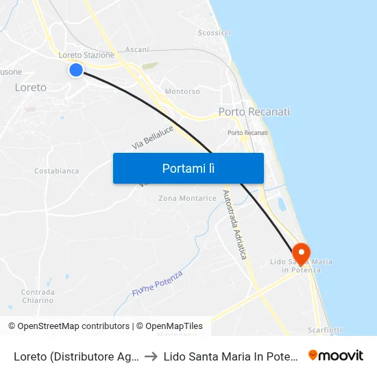 Loreto (Distributore Agip) to Lido Santa Maria In Potenza map