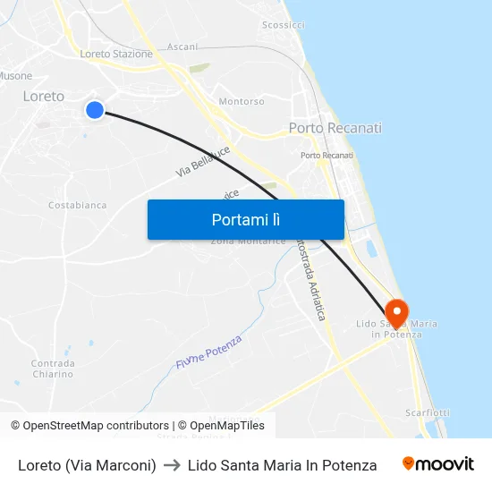 Loreto (Via Marconi) to Lido Santa Maria In Potenza map
