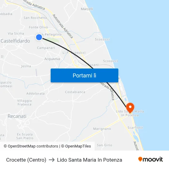Crocette (Centro) to Lido Santa Maria In Potenza map