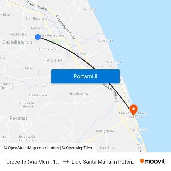 Crocette (Via Murri, 10) to Lido Santa Maria In Potenza map