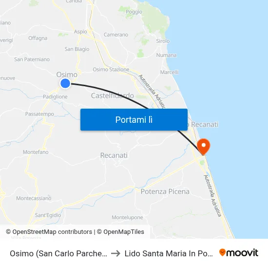 Osimo (San Carlo Parcheggio) to Lido Santa Maria In Potenza map