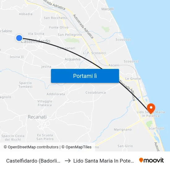 Castelfidardo (Badorlina) to Lido Santa Maria In Potenza map