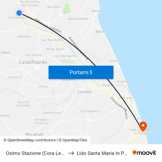 Osimo Stazione (Cora Legnami) to Lido Santa Maria In Potenza map