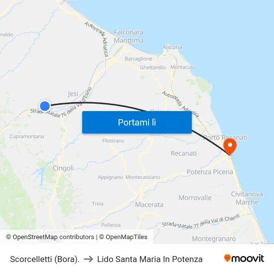 Scorcelletti (Bora). to Lido Santa Maria In Potenza map