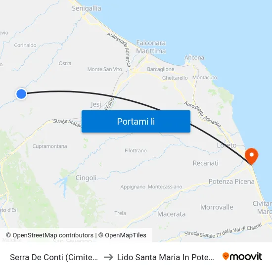 Serra De Conti  (Cimitero) to Lido Santa Maria In Potenza map