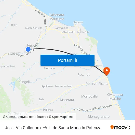 Jesi - Via Gallodoro to Lido Santa Maria In Potenza map