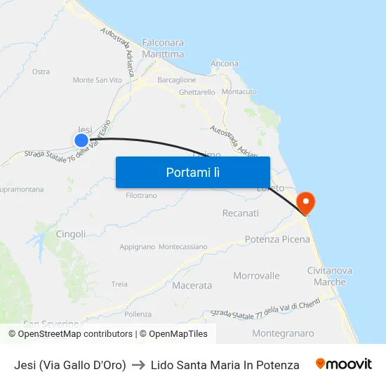 Jesi (Via Gallo D'Oro) to Lido Santa Maria In Potenza map