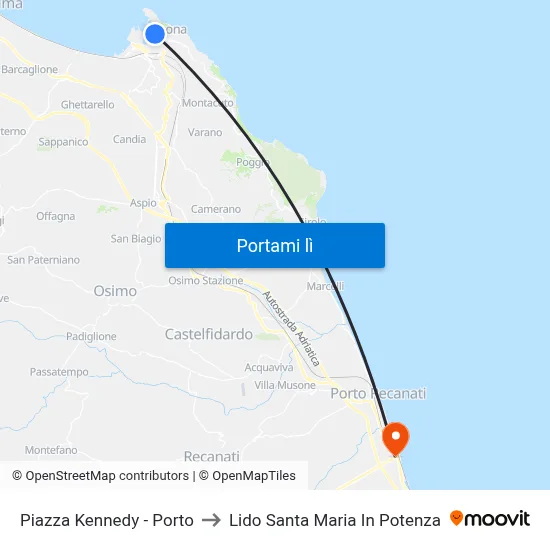 Piazza Kennedy - Porto to Lido Santa Maria In Potenza map