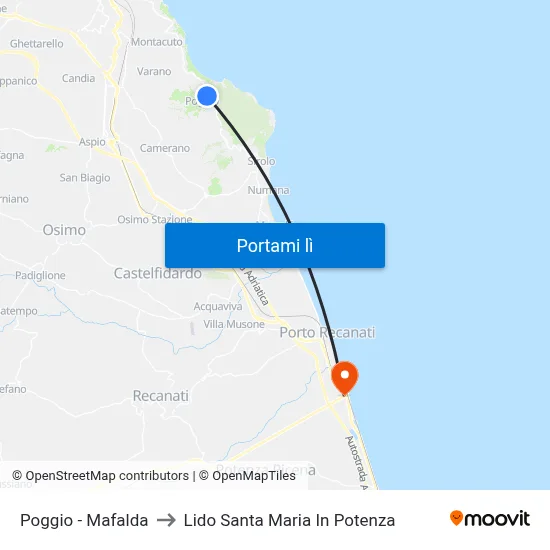 Poggio - Mafalda to Lido Santa Maria In Potenza map