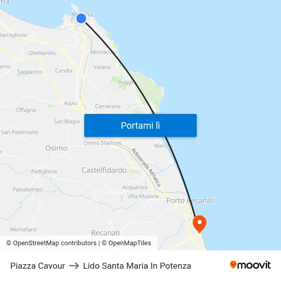 Piazza Cavour to Lido Santa Maria In Potenza map