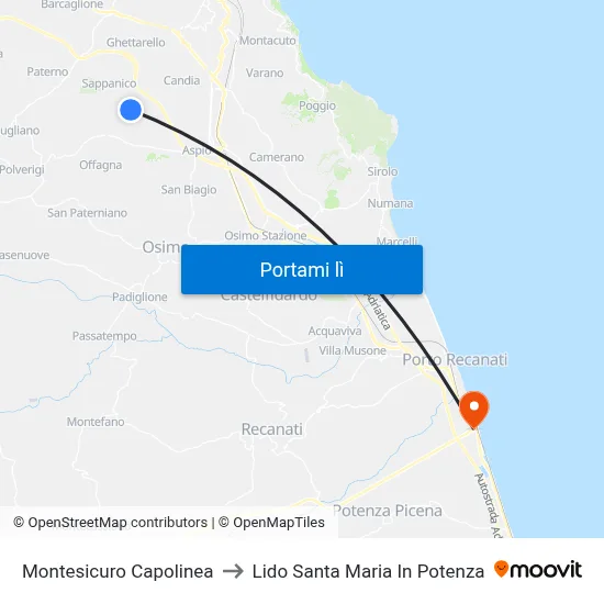 Montesicuro Capolinea to Lido Santa Maria In Potenza map