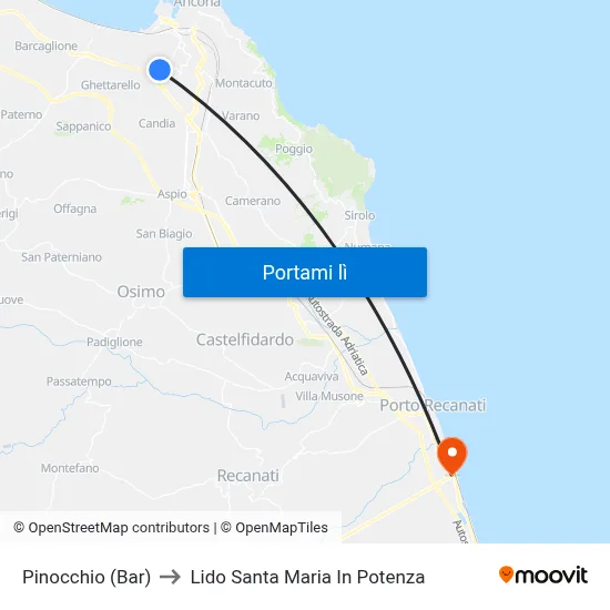 Pinocchio (Bar) to Lido Santa Maria In Potenza map