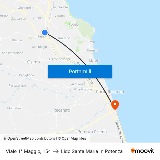 Viale 1° Maggio, 154 to Lido Santa Maria In Potenza map