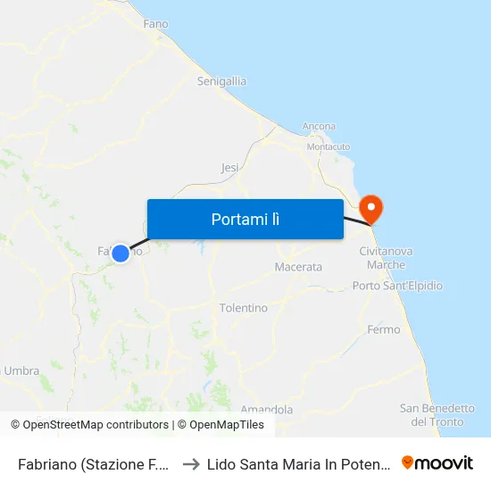 Fabriano (Stazione F.S.) to Lido Santa Maria In Potenza map
