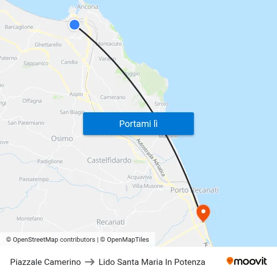 Piazzale Camerino to Lido Santa Maria In Potenza map