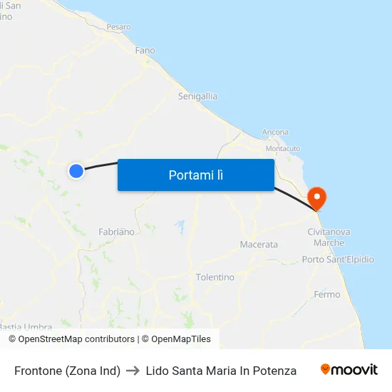 Frontone (Zona Ind) to Lido Santa Maria In Potenza map
