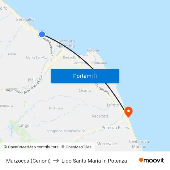 Marzocca (Cerioni) to Lido Santa Maria In Potenza map