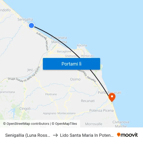 Senigallia (Luna Rossa) to Lido Santa Maria In Potenza map