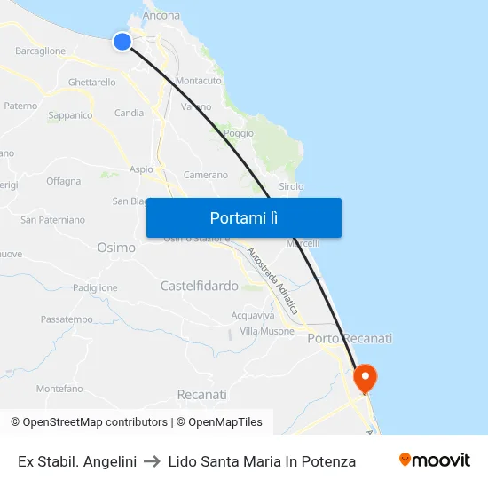 Ex Stabil. Angelini to Lido Santa Maria In Potenza map