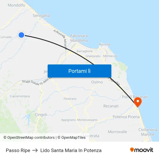 Passo Ripe to Lido Santa Maria In Potenza map
