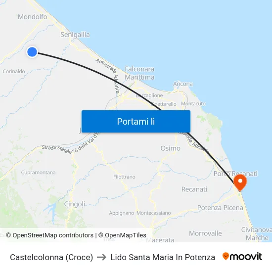 Castelcolonna (Croce) to Lido Santa Maria In Potenza map
