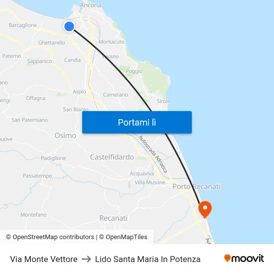 Via Monte Vettore to Lido Santa Maria In Potenza map