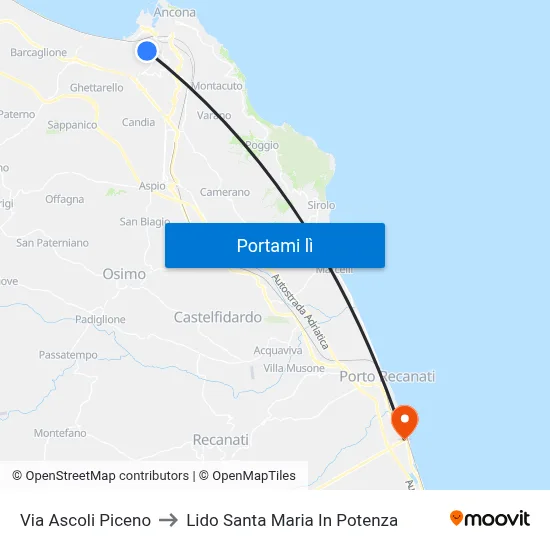 Via Ascoli Piceno to Lido Santa Maria In Potenza map